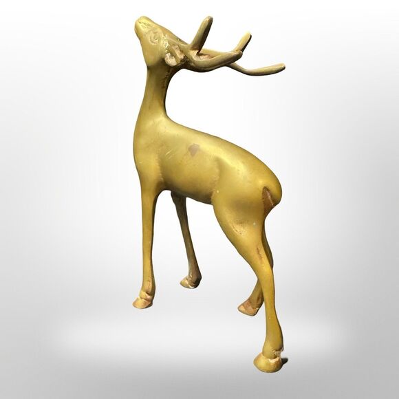 Vintage Brass Deer Figurine Buck 6.5 Inches Unbranded Heavy Rudolf Winter Decor - Picture 9 of 11